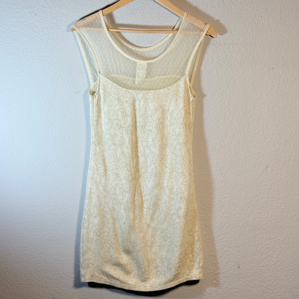 Free People Lace Mini Dress Cream Swiss Dot Mesh Sleeveless Womens S Boho